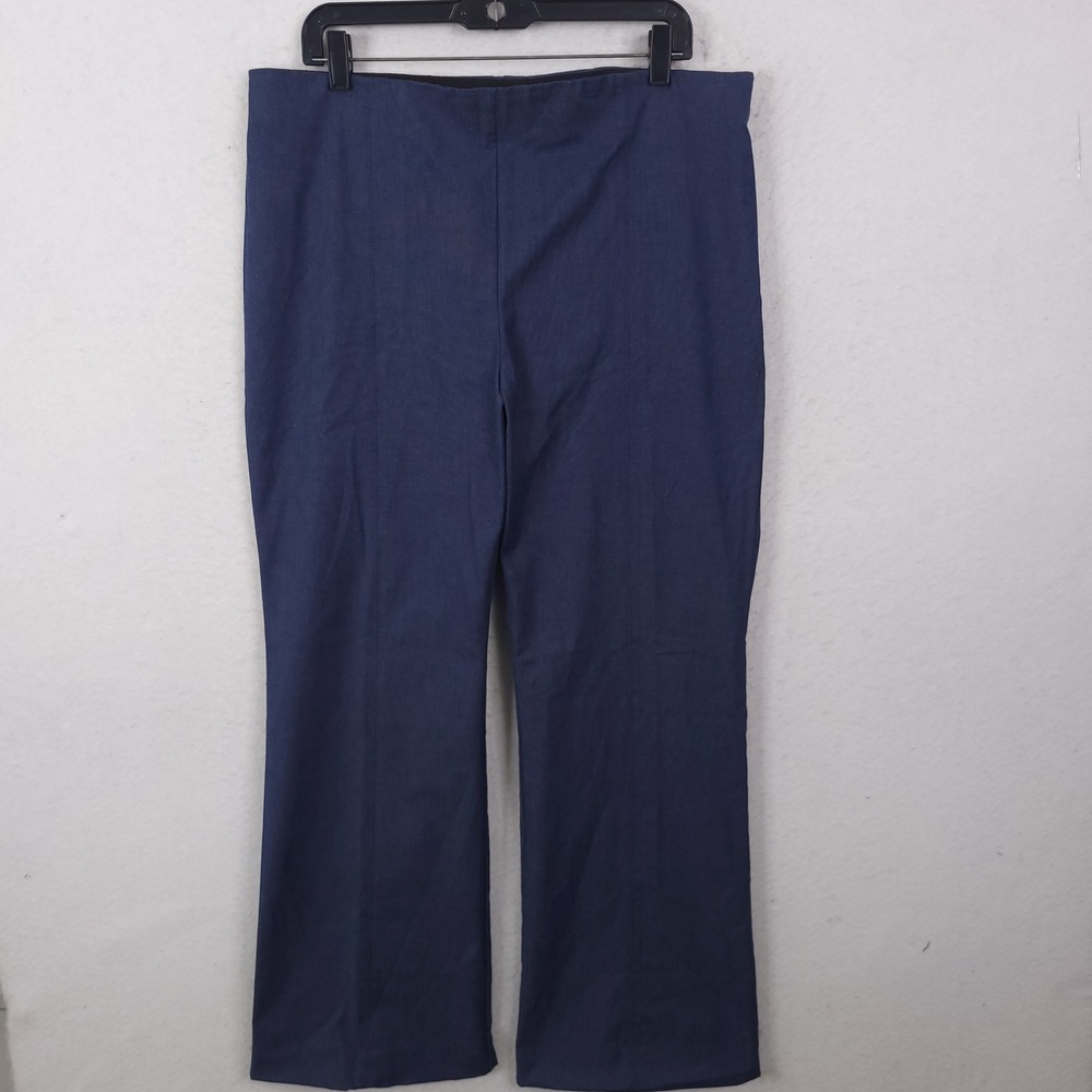 Talbots Portland Trouser Size 16 Navy Blue Wide Leg Side Zip Office Professional